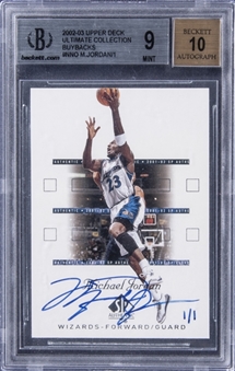 2002-03 UD "Ultimate Collection" Buybacks “2001-02 SP Authentic” #NNO Michael Jordan Signed Card (#1/1) - BGS MINT 9/BGS 10 